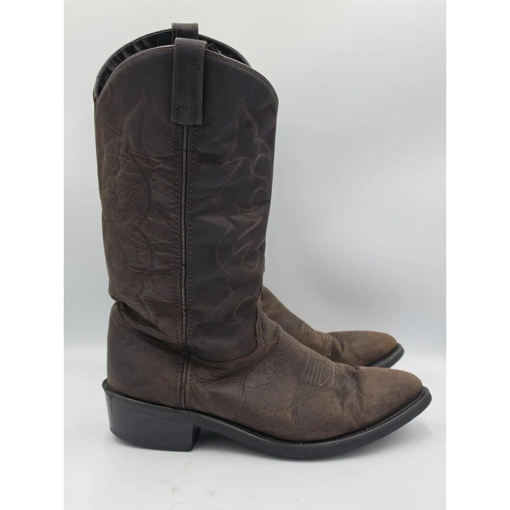 Old West Nubuck Mens Brown Leather Cowboy Western Boots 10.5 EE TBM3051